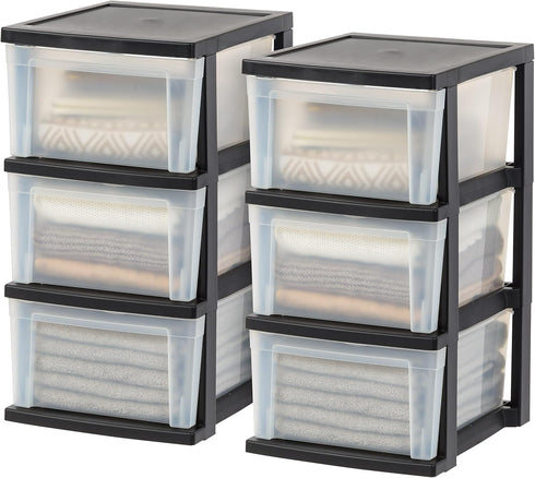 IRIS USA 3-Drawer Plastic Storage Dresser, 2-Pack Standing Organizer Storage Container with Drawers for Clothes,