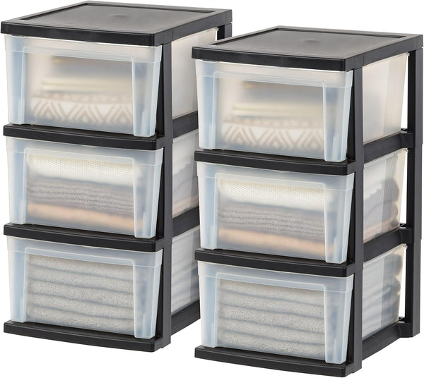 IRIS USA 3-Drawer Plastic Storage Dresser, 2-Pack Standing Organizer Storage Container with Drawers for Clothes,