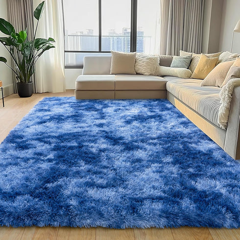 4x5.9 Fluffy Shag Rug for Bedroom, Tie-Dyed Blue Area Rugs for Living Room, Nursery and Kids Room, Soft and Comfy