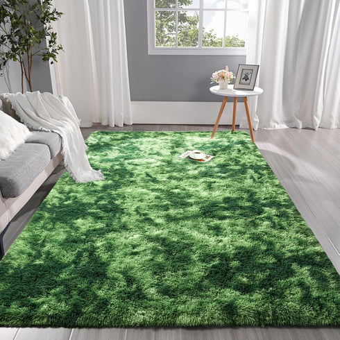 Fluffy Shag Area Rug, 3x5 Tie-Dyed Plush Fuzzy Rugs for Living Room, Non-Slip Washable Indoor Carpet