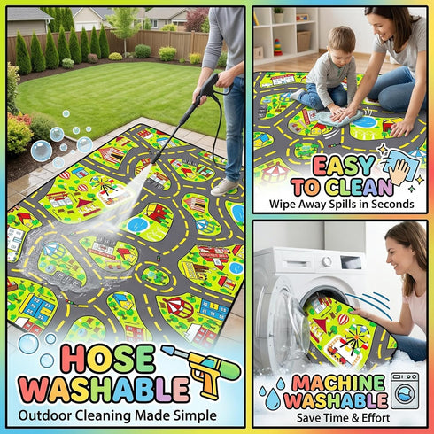 3x5 Car Rug Play Mat Feet, Car Road Rug for Kids City Road Map Carpet Educational Learning Play Carpet Kids Play Rugs