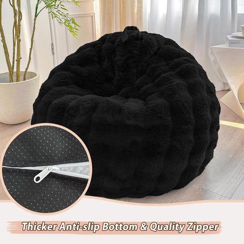 LIFEREVO Fluffy Faux Rabbit Fur Bean Bag Cover (No Filler), Soft Luxury Fuzzy Stuffed Animal Storage Bubble Large Bean