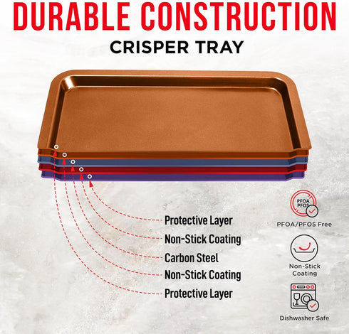 Bakken Swiss Air Fryer Tray, 2-in-1 Nonstick Copper Crisper Air Fry Basket - Extra-large 9.5"x13" for Baking & Crispy