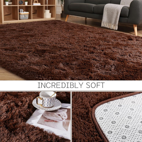 5x8 HOMORE Brown Rugs for Living Room, Feet Fluffy Shag Area Rug for Bedroom, Super Soft Coffee Rugs for Room Decor