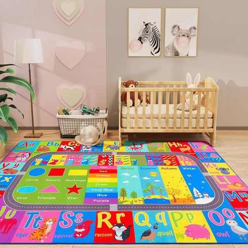 4x6 HOMORE Kids Educational Rug, Kids Collection Area Rug for Learning Alphabet, Numbers, Colors, Season and Animal