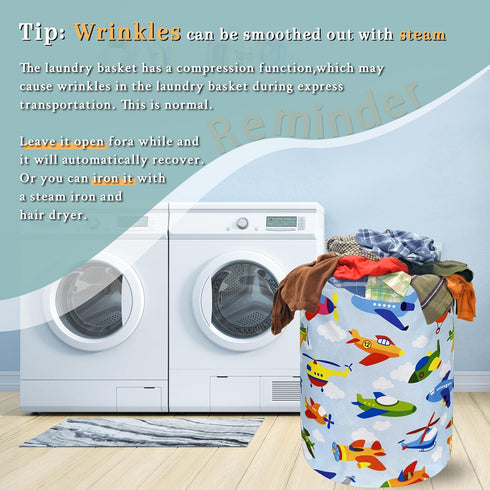 SELIONLIKN 18.9" 16.5" Cartoon Plane Laundry Hamper Foldable With Handles Colorful Tote Bag Universal Oxford Cloth