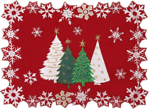 36 inches Christmas Tree Table Runner Embroidered Xmas Red White Snowflakes Runners Snow Decorations Long Coutout