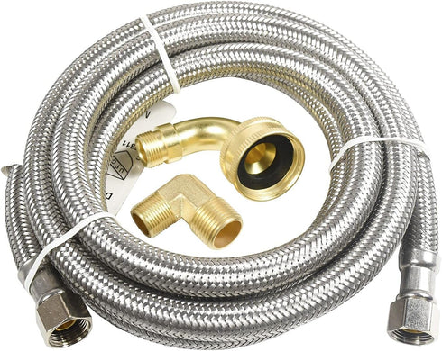 HQRP 2-Pack Universal Premium Stainless Steel Dishwasher Fill Hose, 6-Foot Burst Proof Water Supply Line