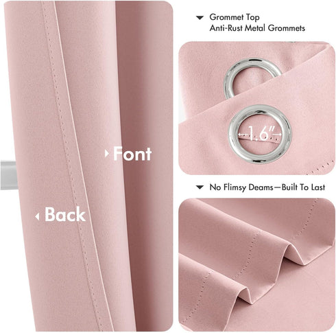 63 Inches 2 Grommet 40x63 Inch MIULEE Baby Pink Blackout Curtains for Girls Bedroom Living Room Long Panels, Nursery