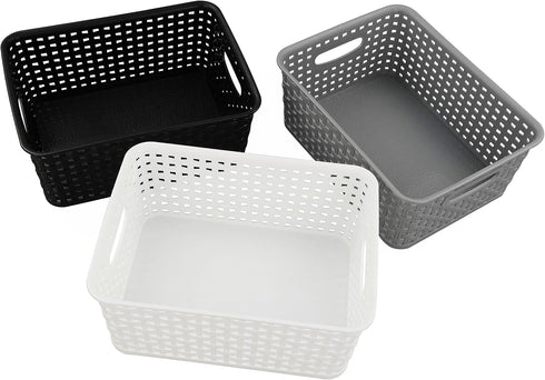 6-Pack 10.4-Inch x 7.6-Inch x 4.05-Inch Plastic Storage Basket - Woven Basket Bin
