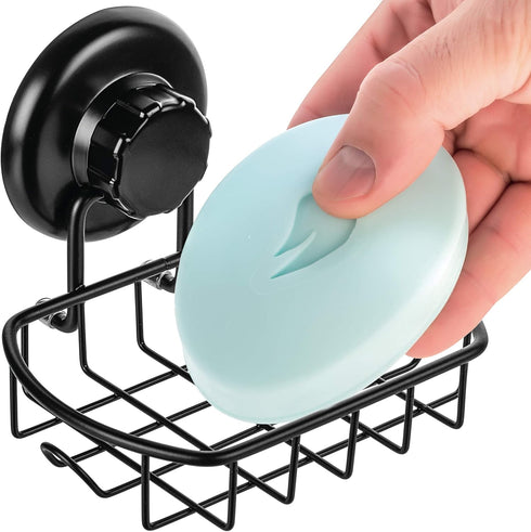 Suction Soap Dish with Hooks - Rustproof Stainless Steel SS304 Shower Soap Holder - Powerful Vacuum Suction Cup Sponge