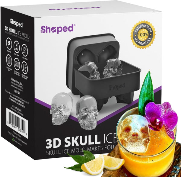 ShapedIceMolds 3D Large Skull Ice Cube Mold Tray with Lid for Whiskey Drinkers, Home Bar Enthusiasts