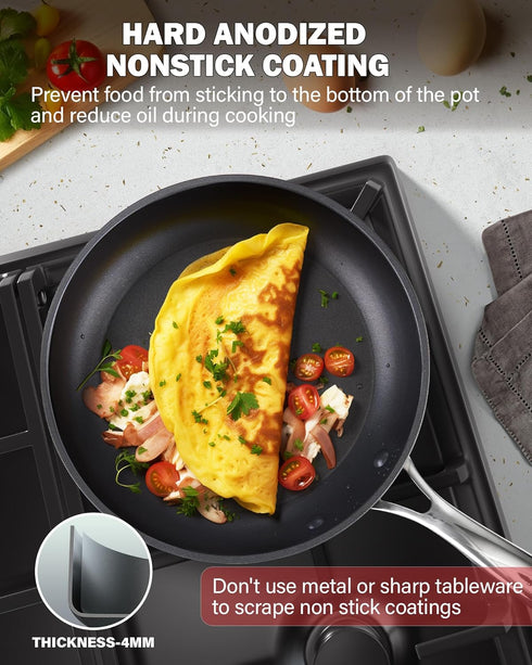 Cooks Standard Frying Omelet Pan, Classic Hard Anodized Nonstick 8-Inch/20cm Saute Skillet, Black