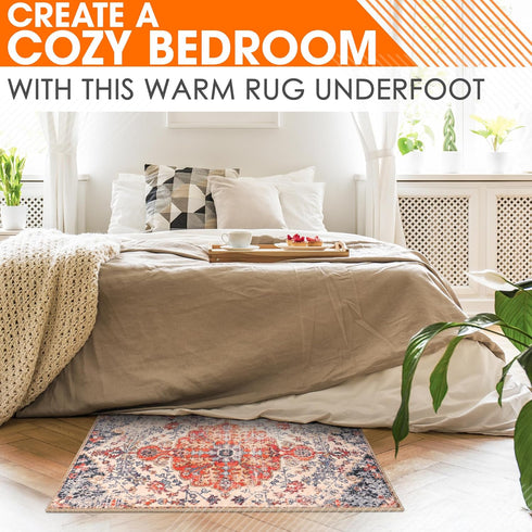 Washable Kitchen Rug, Easy Cleaning Non-Slip Carpet, Vintage Soft Surface, Durable Pet-Friendly Mat, Small 2x3