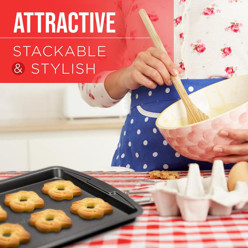 Bakken Swiss Cookie Sheet 3 Piece Set, Non-Stick Stackable Baking Pans with Gray Deluxe Ceramic Coating, Dishwasher Safe