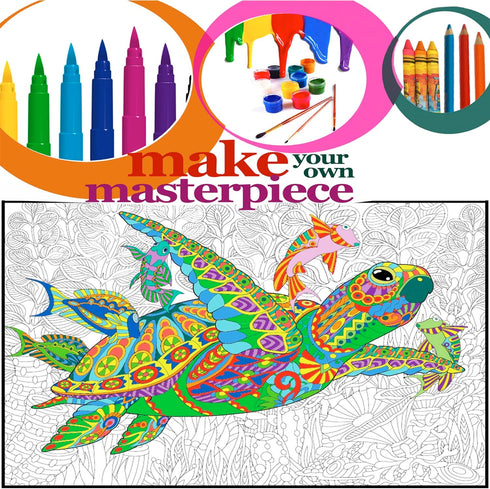 ALEX Art Set 2 of Giant Coloring Posters - Turtle and Dolphin Wall Coloring Poster for Kids & Adults - Large Coloring