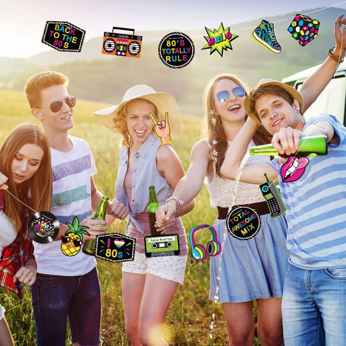 Blulu 80s Party Decorations, 80s Theme Birthday Party Supplies, Banners, Photo Booth Props, Hip Hop Backdrop