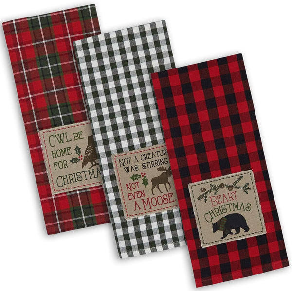 DII Holiday Kitchen Collection, Embroidered Dishtowel Set, Cabin Christmas, 18x28, 3 Piece