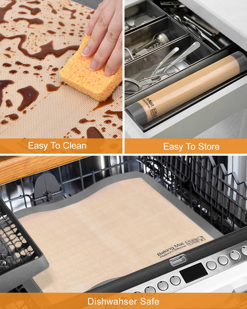 Silicone Baking Mat Set of 5 - 2 Half Sheet Mats, 2 Quarter Sheets, 1 9'' Oven Liner - Non Stick