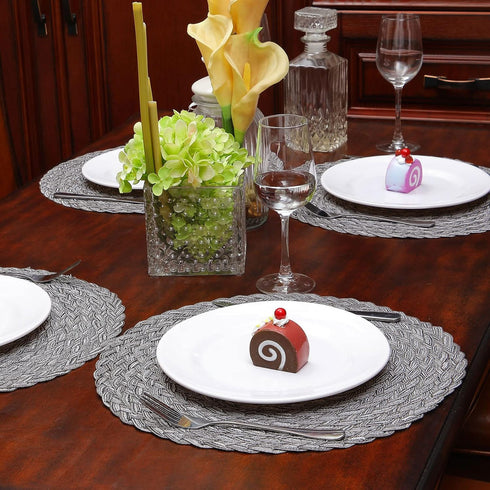 Topotdor Round Placemats, Heat-Resistant Stain Resistant Anti-Skid Washable Polypropylene, Set of 4