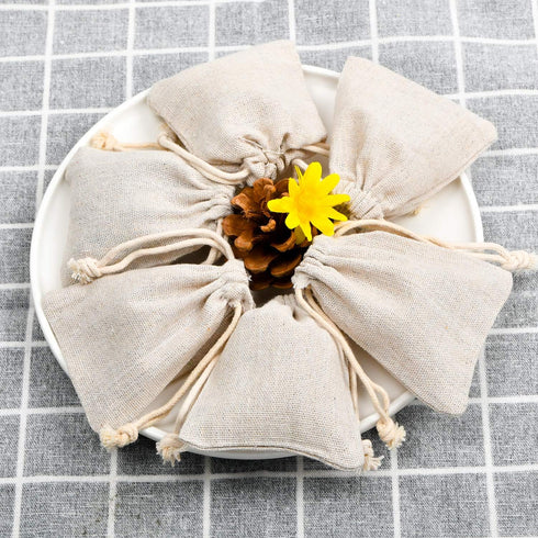 calary 50pcs Double Canvas Drawstring Bag, Cotton Pouch Gift Sachet Bags (2.75x4 Inch)