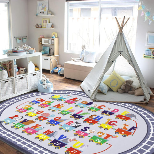 3'3" 5' HiiARug Small Playroom Rug, Kids Playmat ABC Alphabet, Numbers, Train and Road Themed Play Mat Educational