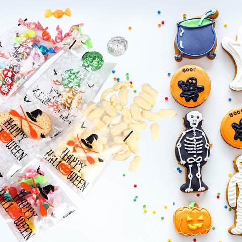 100 Pieces Halloween Treat Bags, Clear Self-adhesive Candy Bags for Party Favors, Set 1