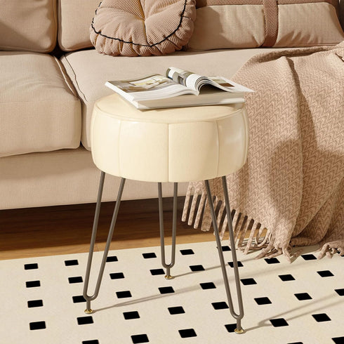 12.6" D12.6" W17.32" UHBD036W YMYNY Vanity Stool Chair, Pumpkin Style Faux Leather Stool, Pouf Couch Stool, Modern
