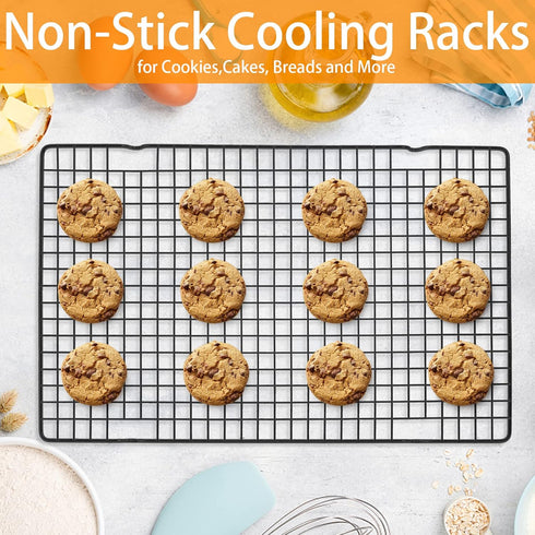 Tebery 4 Pack Black Heavy-Duty Wire Cooking Rack - Nonstick Baking & Cooling Grid for Roasting, Cooking, Grilling