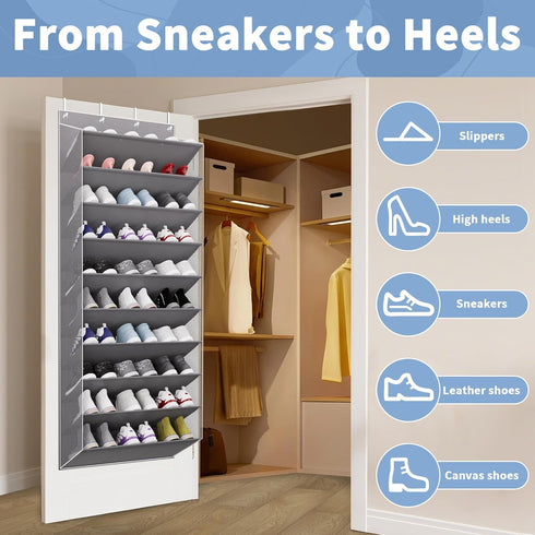 TAHAVICE 30 10-Tier Closet, Pairs Over The Door Shoe Organizer, Hanging Shoe Rack with Deep Pocket for Extra Large Shoe