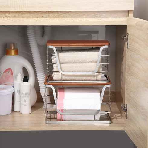 2 Pack 13/30/33 ALOCEO Stackable Storage Bins with Lids, Stainless Steel Extra Large Trash Bag Dispenser for Kitchen