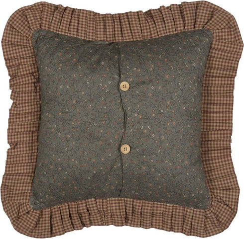 VHC Brands Primitive Bedding Cinnamon Plaid Cotton Patchwork Square Pillow Insert, Dark Olive Green