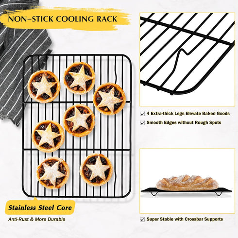 Cooling Baking Rack Set of 2, E-far 11.7” x 9” Non-stick Wire Racks for Oven Cooking, Easy to Clean