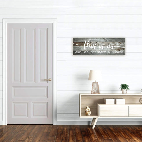 This Is Us Our Life Our Story Our Home Rustic Farmhouse Wood Wall Decor Sign, 6x18, Gray