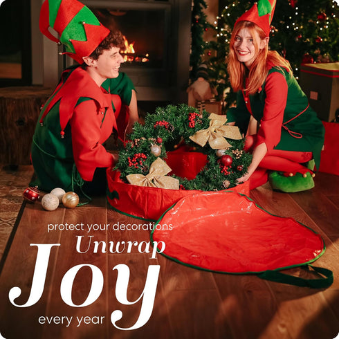 Handy Laundry Christmas Wreath Storage Bag - Durable Tarp Material, Zipper, Pest Protection, 24"