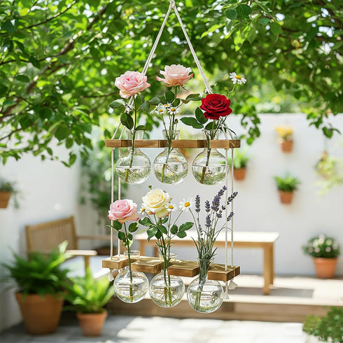 2 6 Bulb Renmxj Plant Propagation Station Wall Hanging, Plant Terrarium with Tiered Wooden Stand for Hydroponics