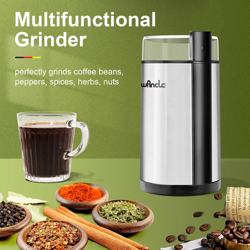 Coffee Grinder, Wancle Electric Coffee Grinder, Quiet Spice Grinder, One Touch Coffee Mill for Beans, Spices and More, with Clean Brush, Stainless Steel by Wancle