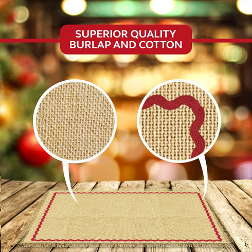 Set 6, Ruffle Burlap Jute Placemats of Dining Bedside Tables and Living Room, Thanksgiving Holidays Elegance, Table