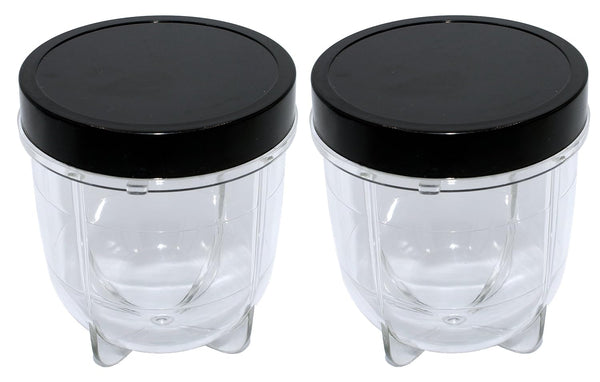 Blendin Replacement Short Cup with Stay Fresh Jar Lid, Compatible with Original Magic Bullet Blender, 8oz Cup (2 Pack)