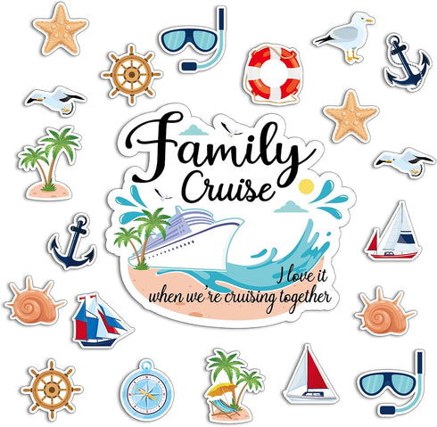 26pcs Family Cruise Door Magnets Decorations, Magnetic Anniversary Party Sign Decors for Family Carnival Cruise