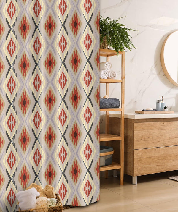 Lunarable Tribal Stall Shower Curtain, Colorful Prehistoric Motifs Design, Fabric Bathroom Decor Set with Hooks, 36" W