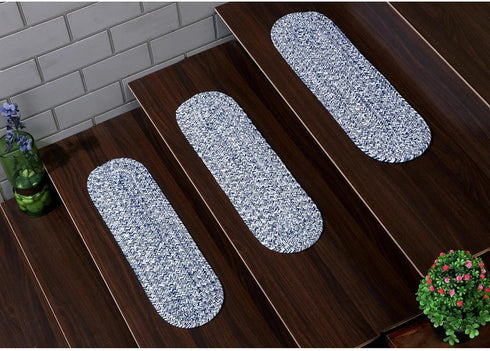 Super Area Rugs Farmhouse Braided Rug Cotton Kitchen Reversible Carpet Blue & White, 8" X 28" - Single Stair Tread by Super Area Rugs