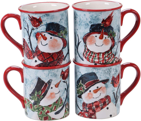 Watercolor Snowman Mugs, Set of 4 Assorted Designs, 16 oz.