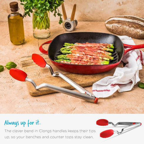 Dreamfarm Clongs Kitchen Cooking Tongs, 12" Black, Grippy Silicone & Stainless Steel, Click-Lock