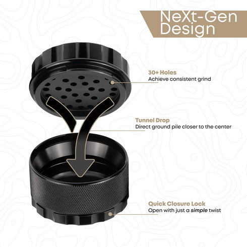 3-Piece, 3") Xtreme Spice Grinder Features Side Knurls for Superior Grip, Jam-Free Sharp Teeth, Quick Twist Closure |