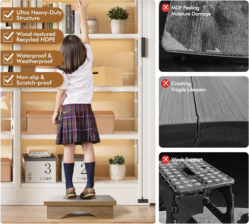 3.5" Y&M One Step Stool for Adults Seniors, Waterproof HDPE Bedside Support Step Stool with Non-Slip Foot, Heavy Duty