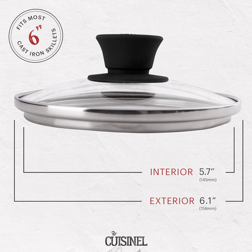 Cuisinel Glass Lid - 6-inch/15.24-cm, Compatible with Lodge, Tempered Replacement Cover for Skillets, Pots, and Pans