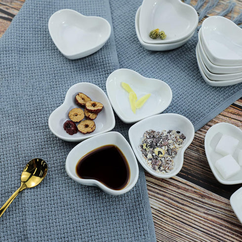 Heart-shaped Multipurpose Ceramic Sauce Dish - Seasoning Dishes Sushi Dipping Bowl Appetizer Plates (Set of 4)