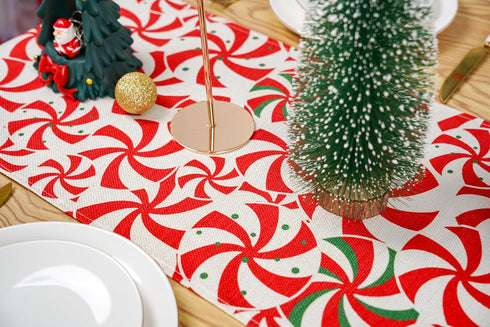 13x36 Inch Christmas Table Runner Candy Cane Swirl Lollipops Red Table Decoration for Home Seasonal Winter Xmas Holiday