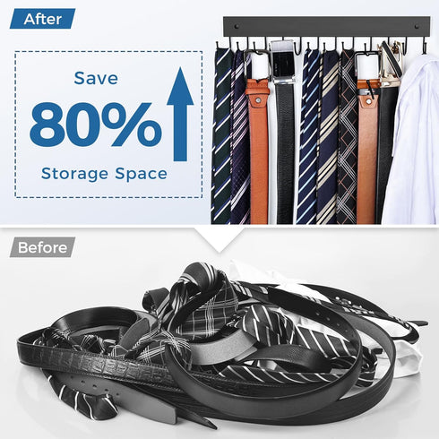 Belt Hanger Wall Mounted, Wooden Belt Organizer Max 12 Storage Capacity, 180° Rotating Space Saving Hangers for Ties, Tank Tops, Scarves, Bras, Keys, Bags 1 Pcs Black by HAILMAJOR